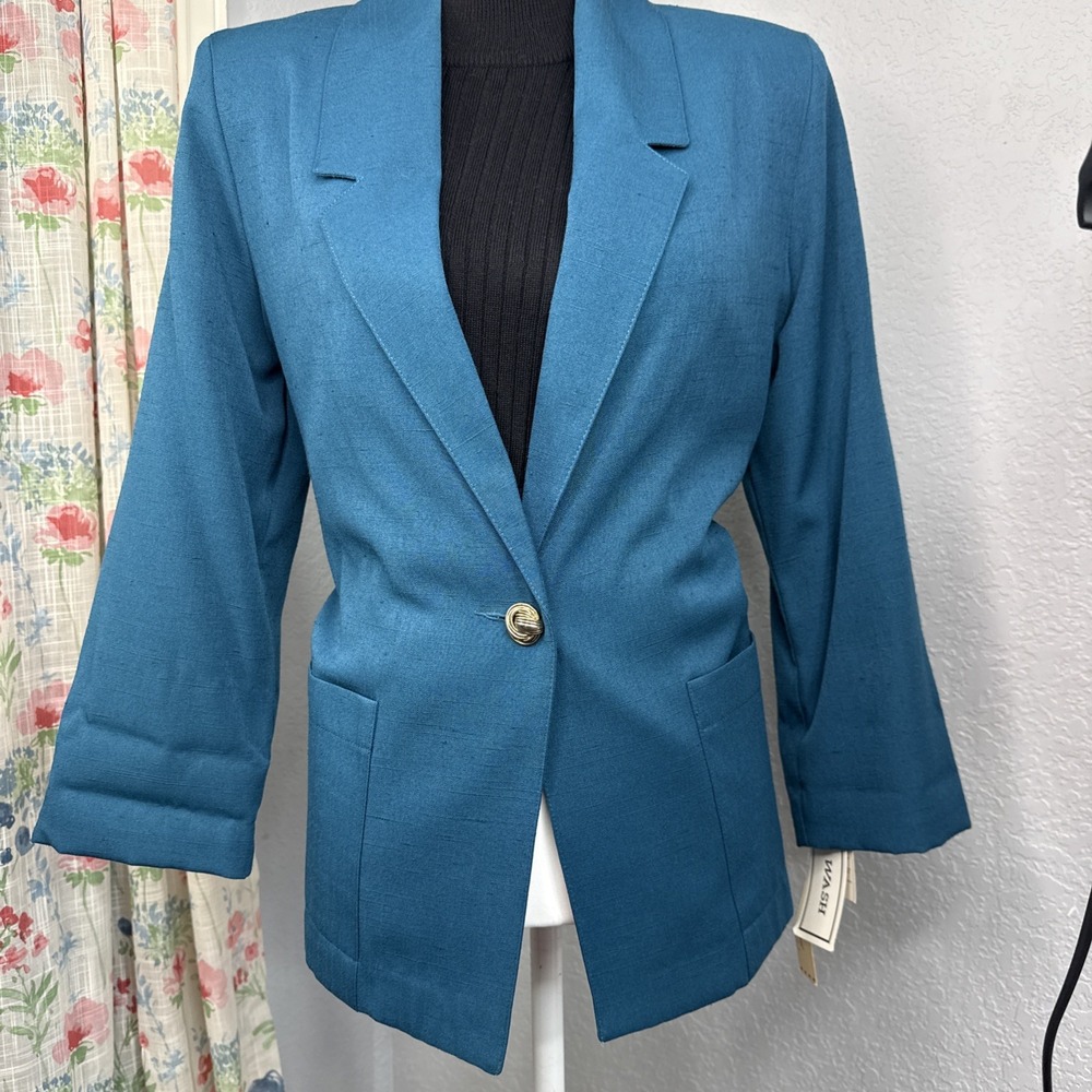VTG Sag Harbor Blazer Jacket Sz 10‎ P Teal Secretary Gold Pretzel Button NWT